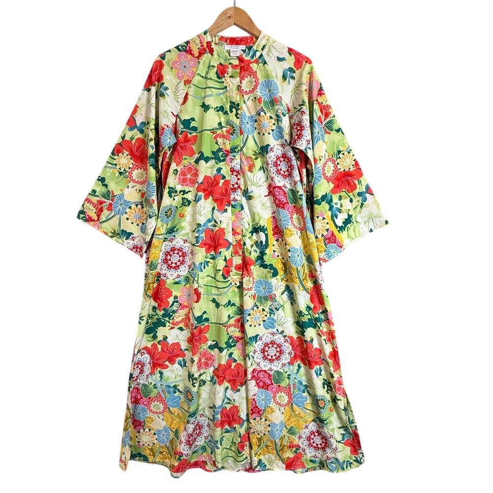 Natori Floral Robe Dressing Gown Asian Mumu Private Luxuries Step In 1/2 Zip M